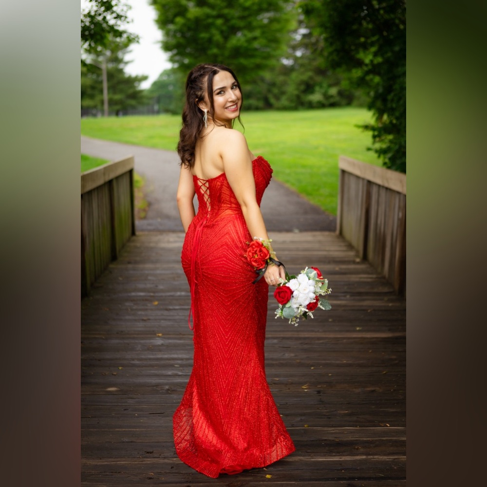 LA Divine J871 Red Prom Dress